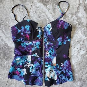 Blue Floral Peplum Bustier